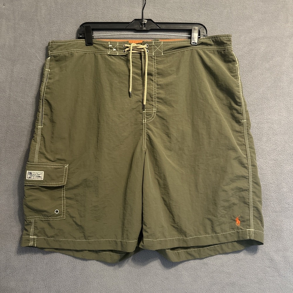 Y2K Polo Ralph Lauren Cargo Swim Trunks Mens XXL 9" Olive Green Drawstring Lined